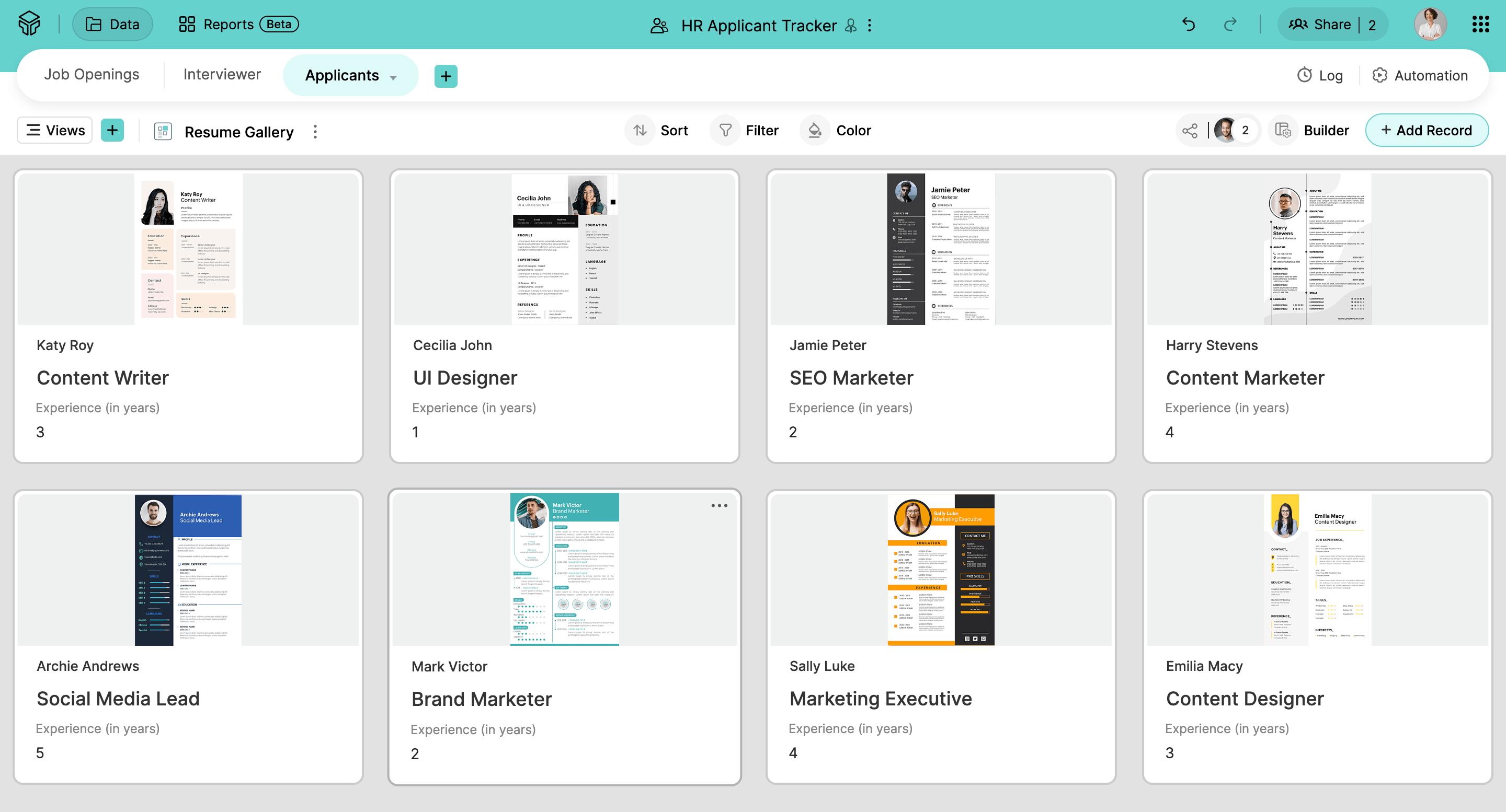 Zoho Tables - Gallery view