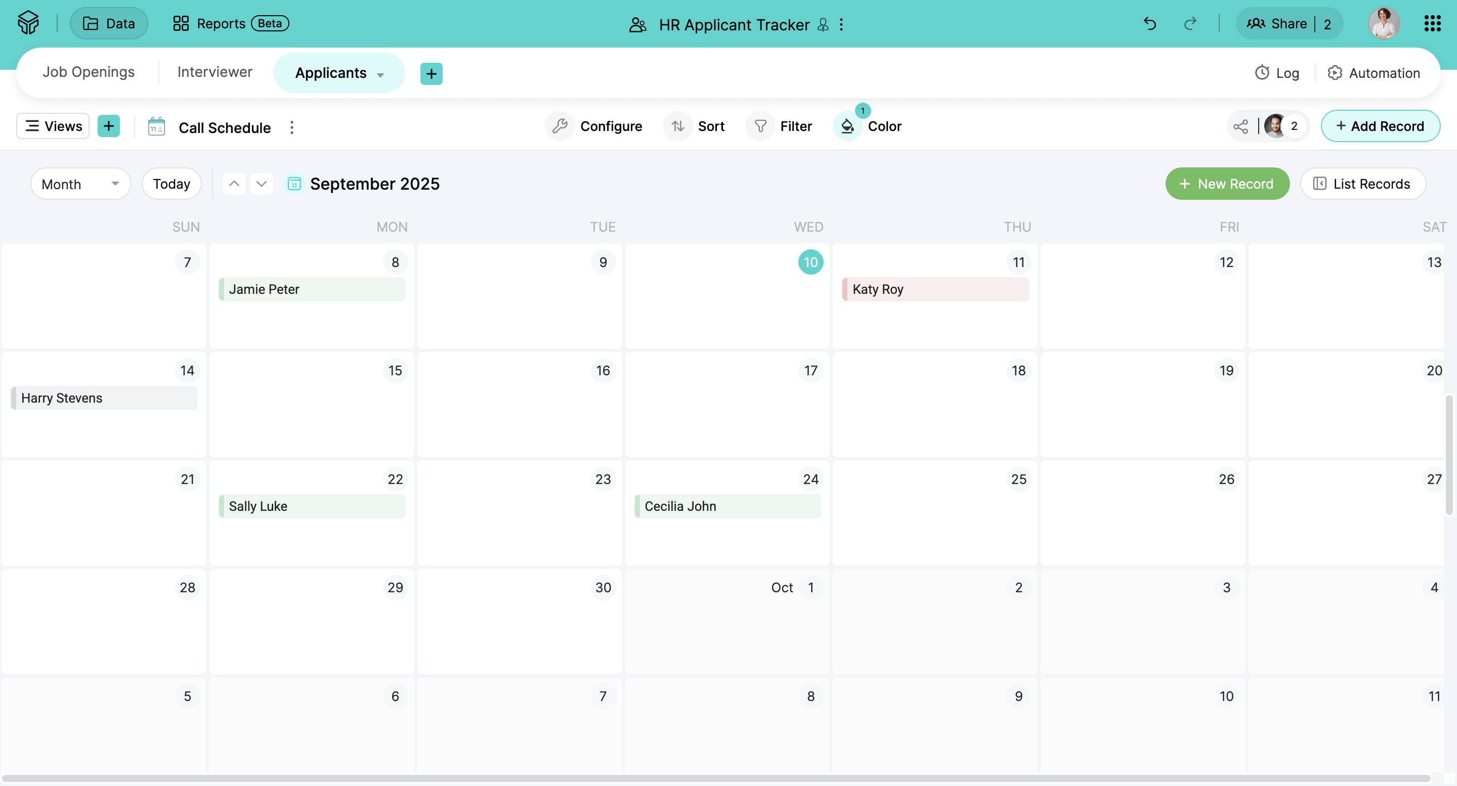 Zoho Tables - Calendar