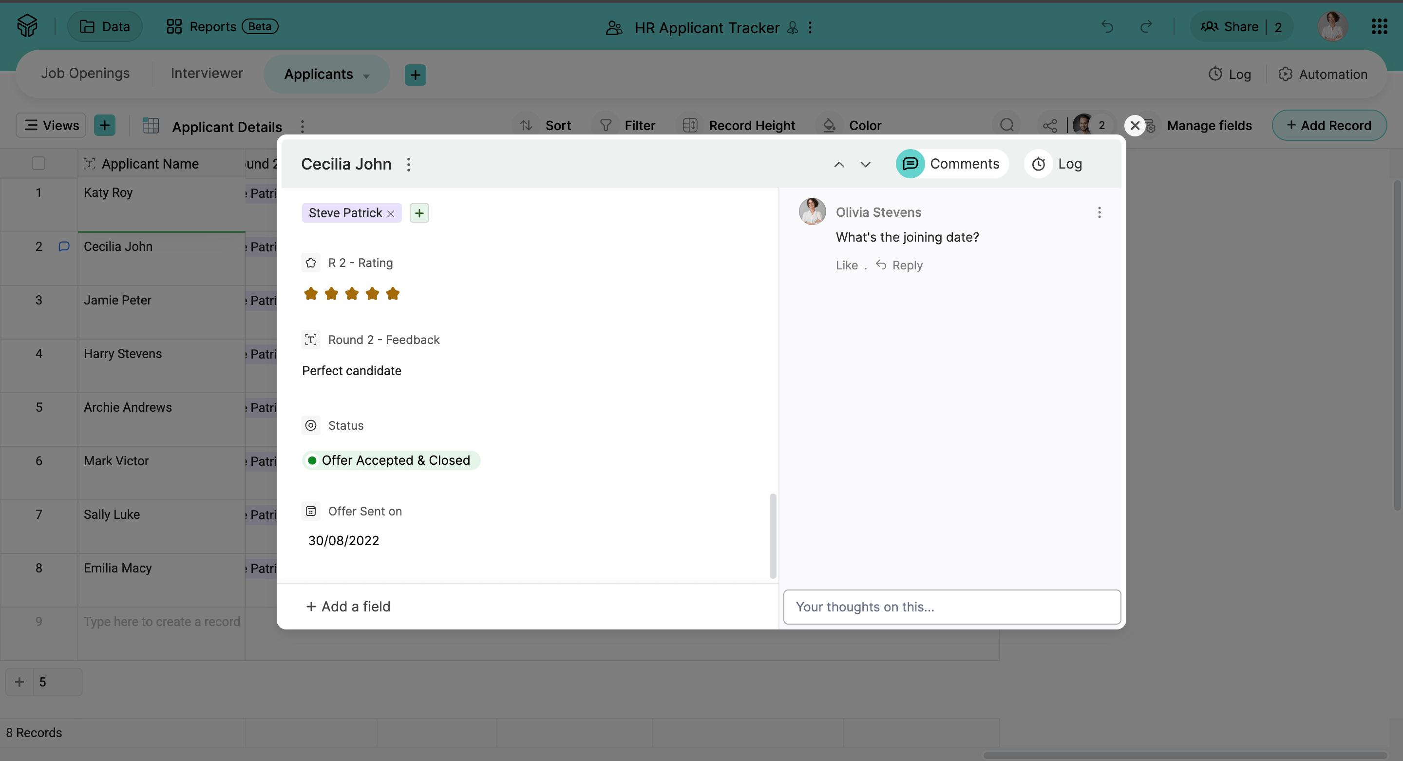 Zoho Tables - collaboration