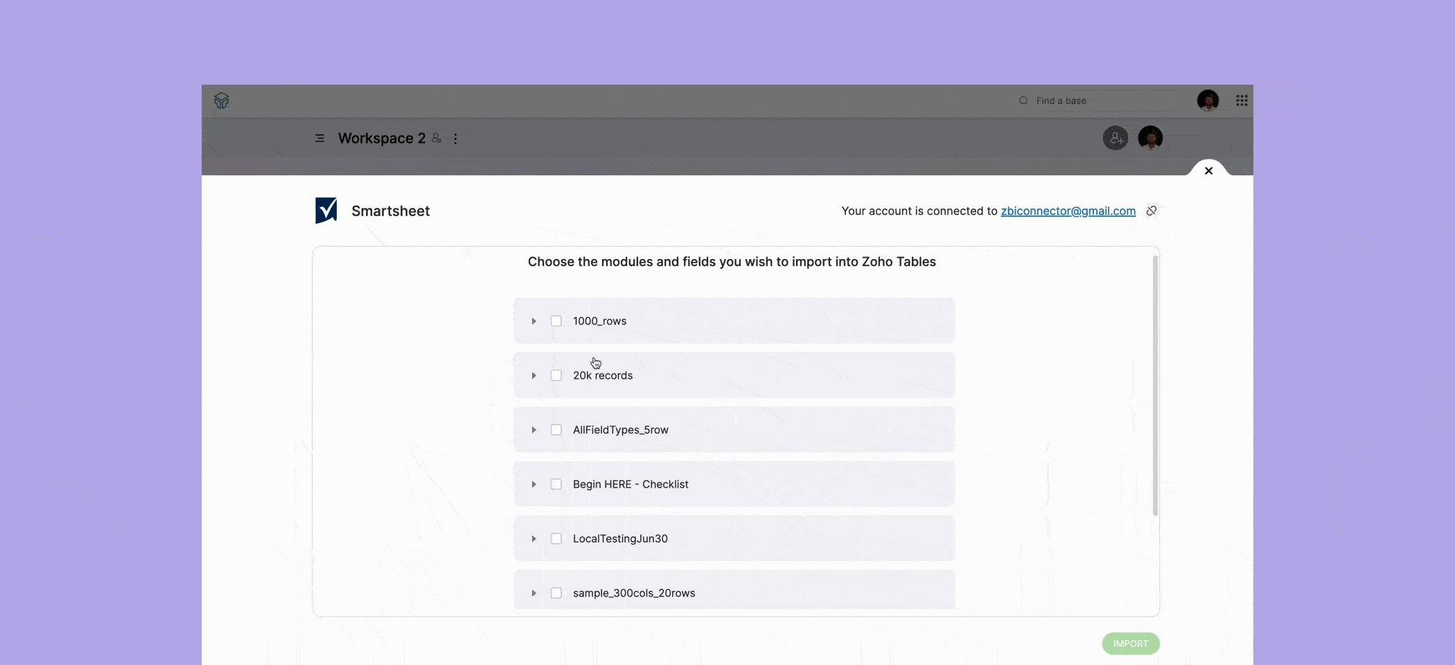 Select modules in Smartsheet