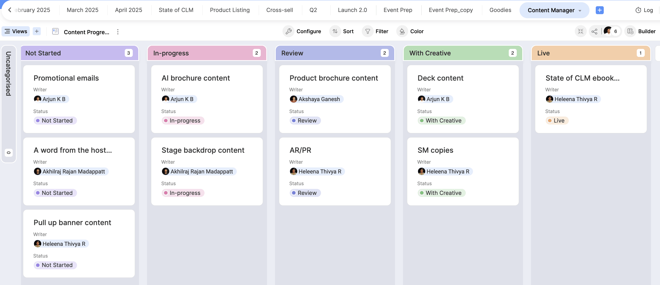 WCC kanban view