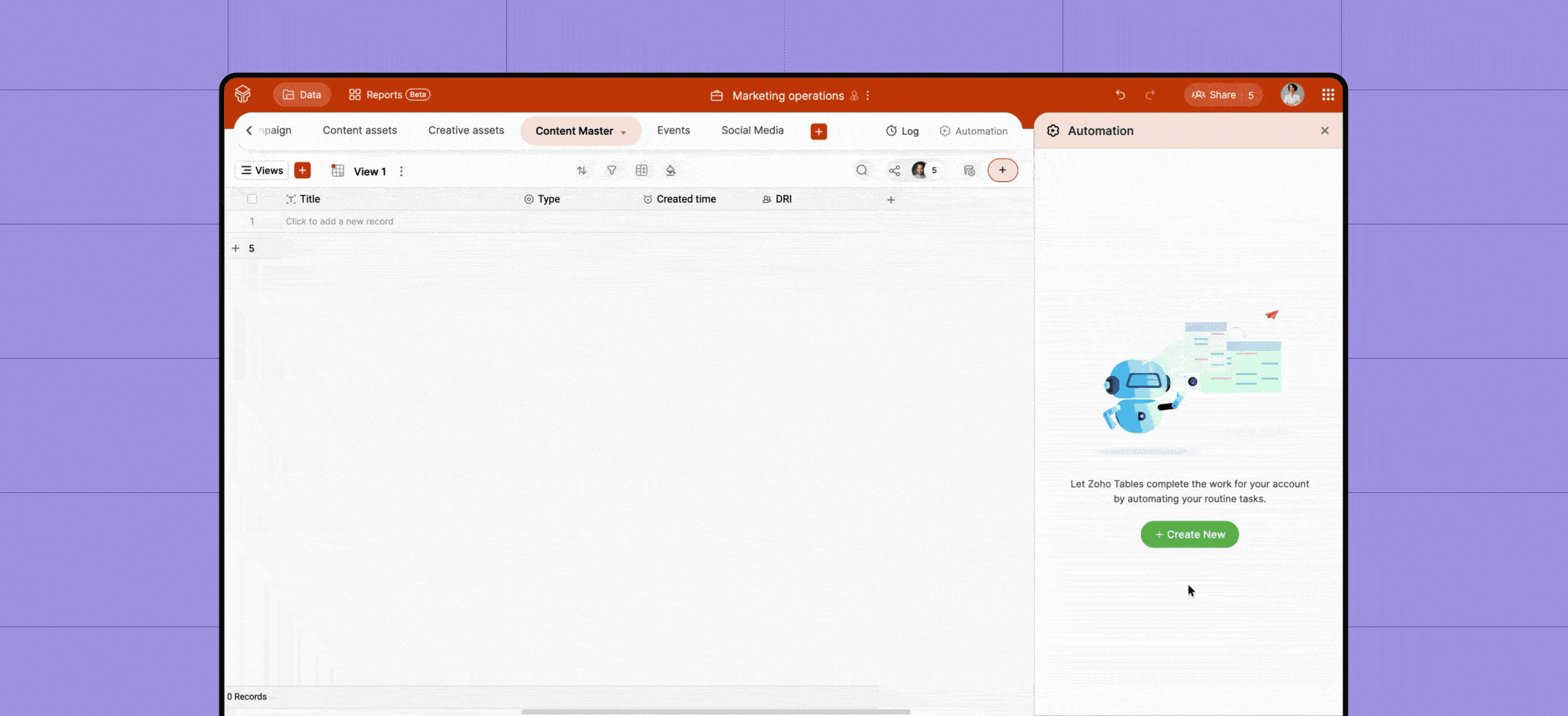 Zoho Tables automation - workflow automation