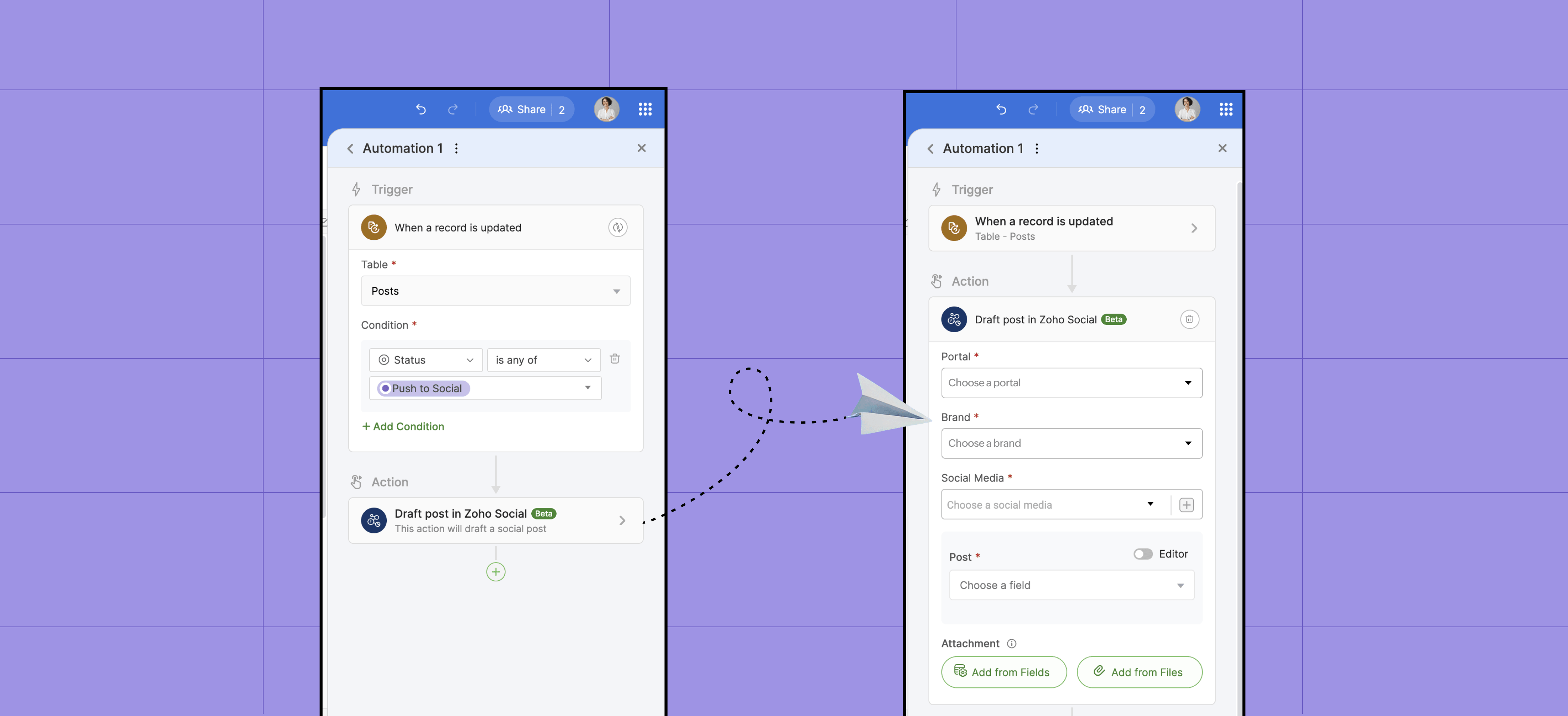 Automate social media posts with Zoho Tables