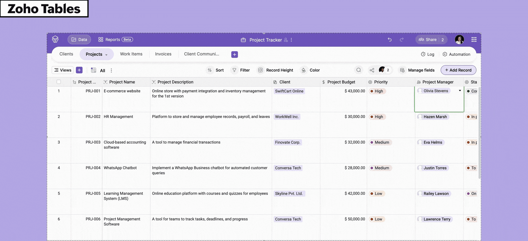 Link field in Zoho Tables