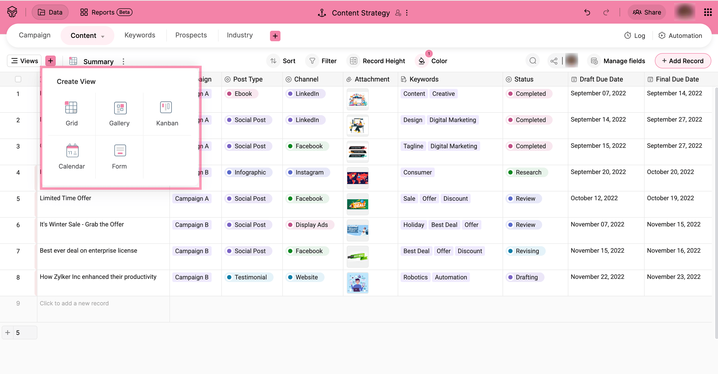 Zoho Tables - multiple views Zoho Tables - multiple views