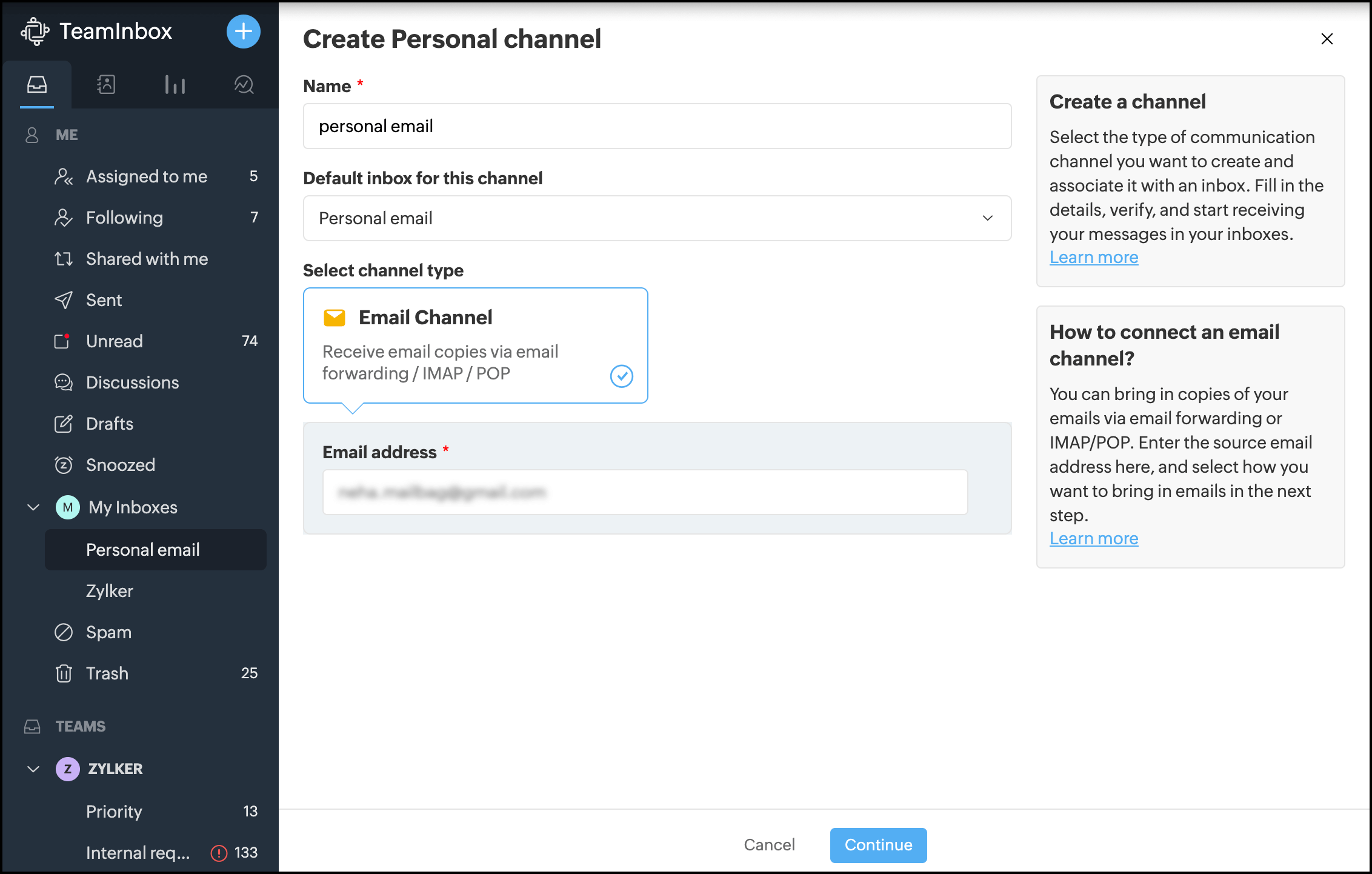 Create Personal channel