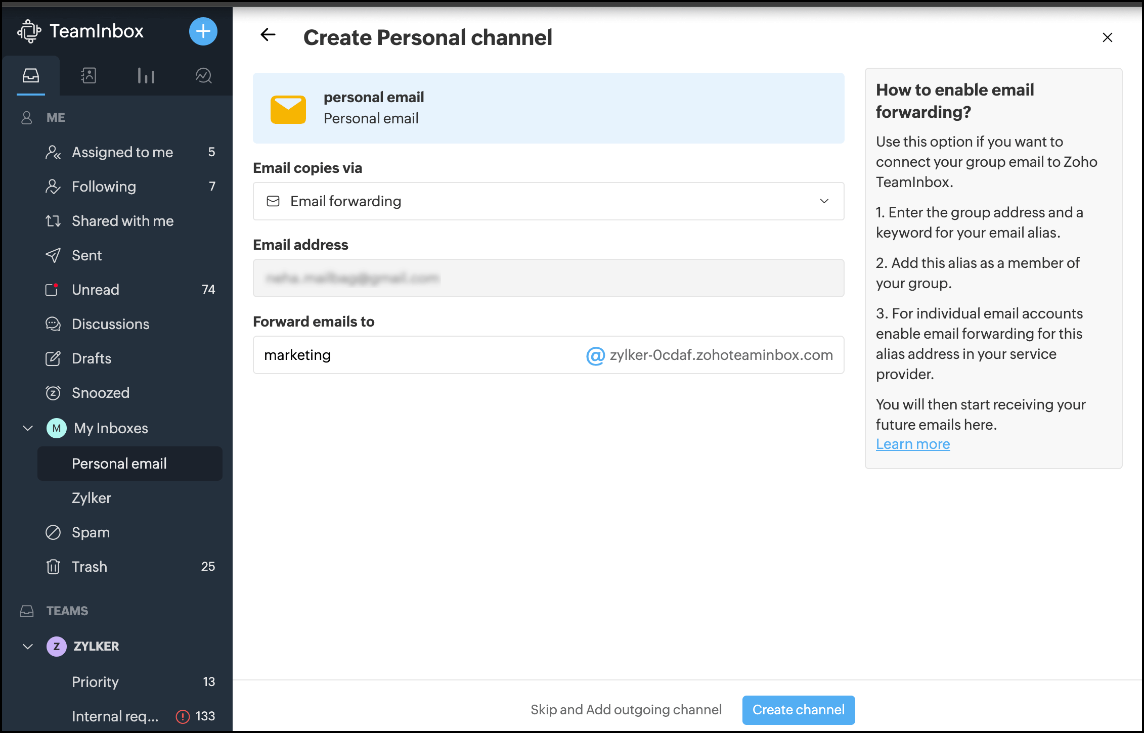  bring your personal emails to Zoho TeamInbox 