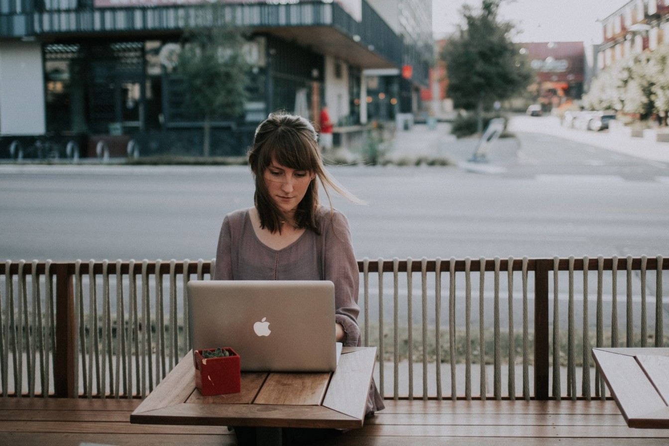 A woman working on her laptop