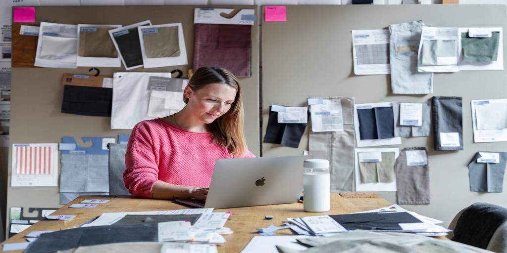 A businesswoman trying out a new software