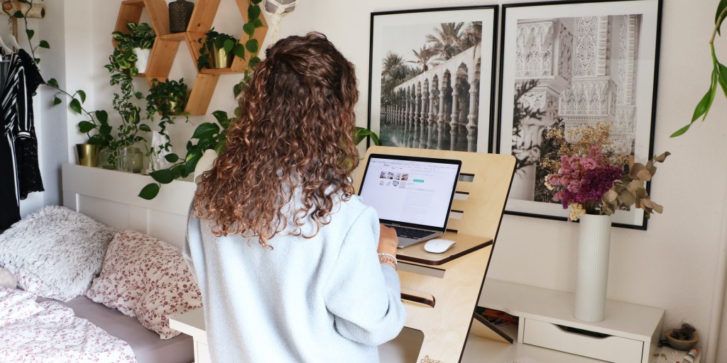 A woman working on her laptop