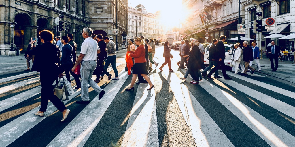 Few people walking on the road