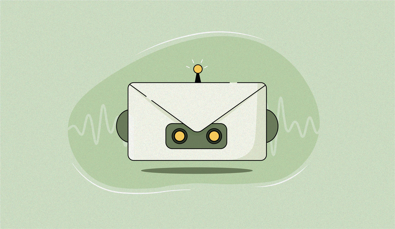 Illustration of an envelope indicating personalized sales outreach, with robot-like features indicating it was AI-generated.