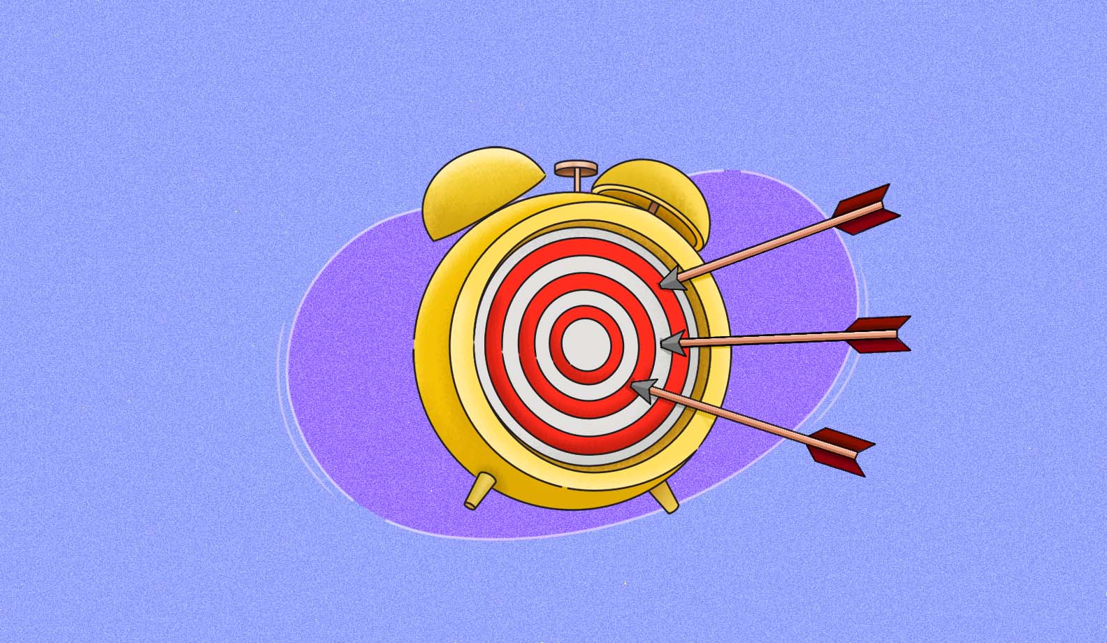 Illustration of arrows missing the mark on a target board embedded inside a clock.
