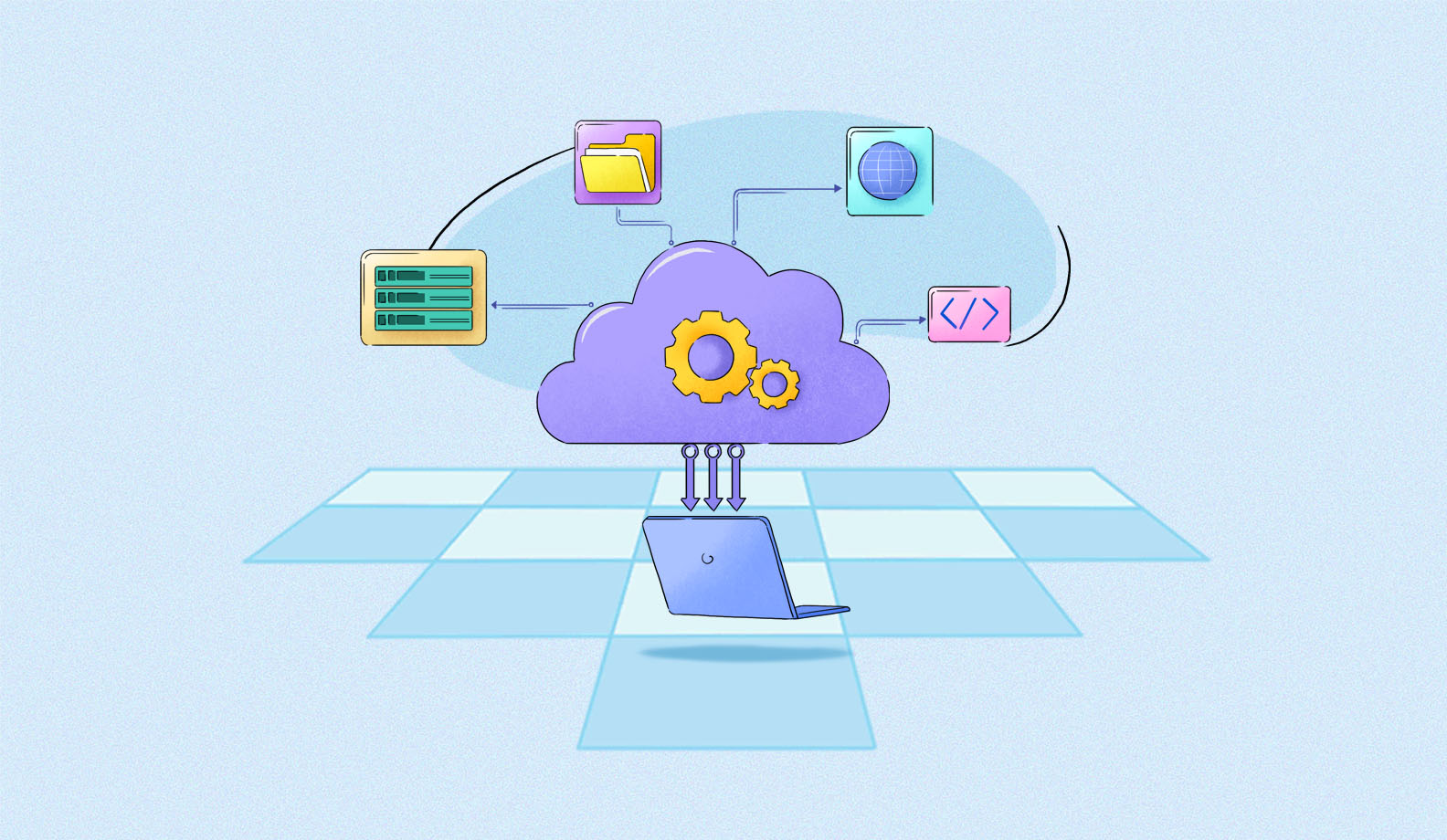 Illustration that conceptually represents SaaS and cloud computing.