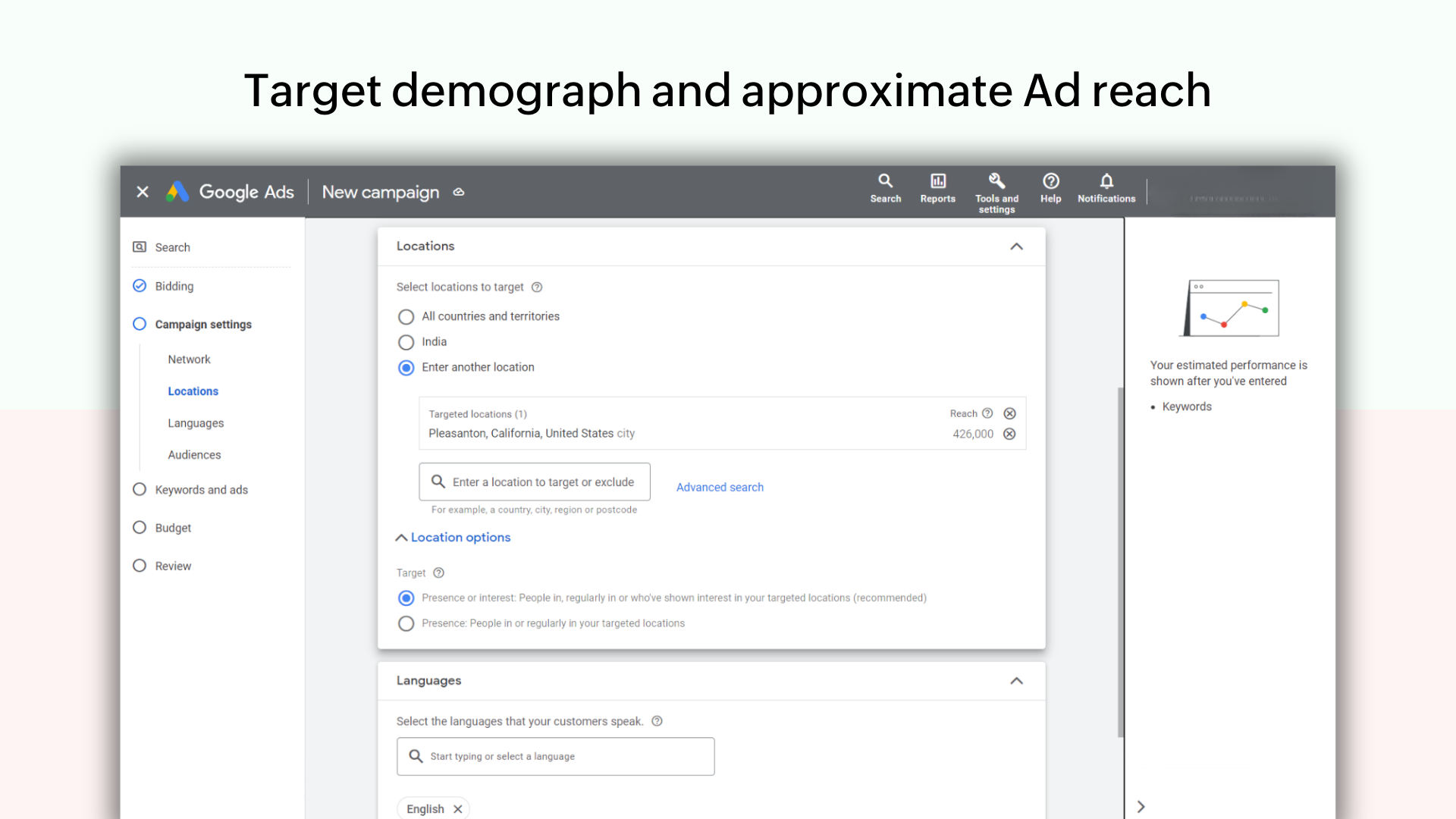 Screenshot of selecting demography in Google ad setup 