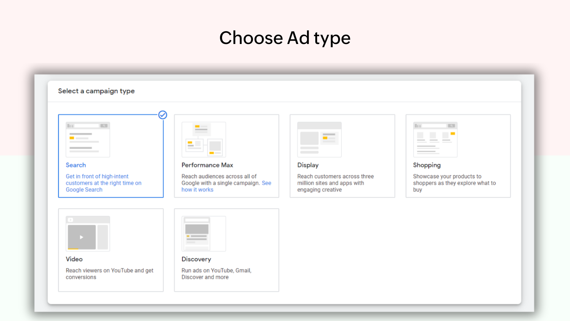 Screenshot of ad type in Google Ad setup