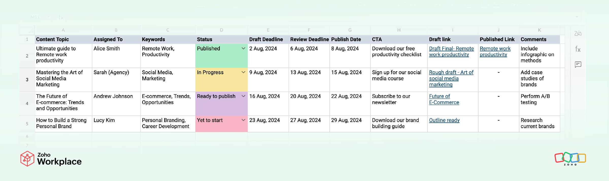 Blog editorial calendar template screenshot