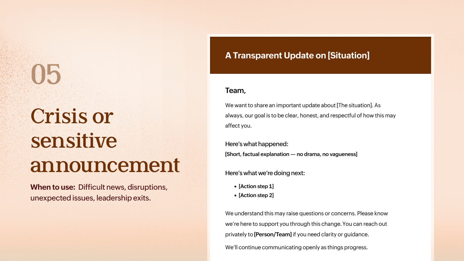 Template for sensitive announcements in organizations