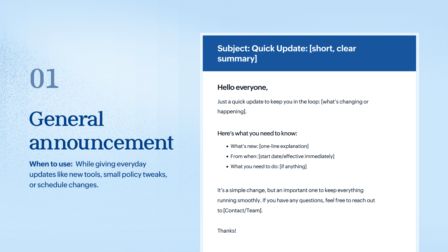 Template for general announcements in organizations
