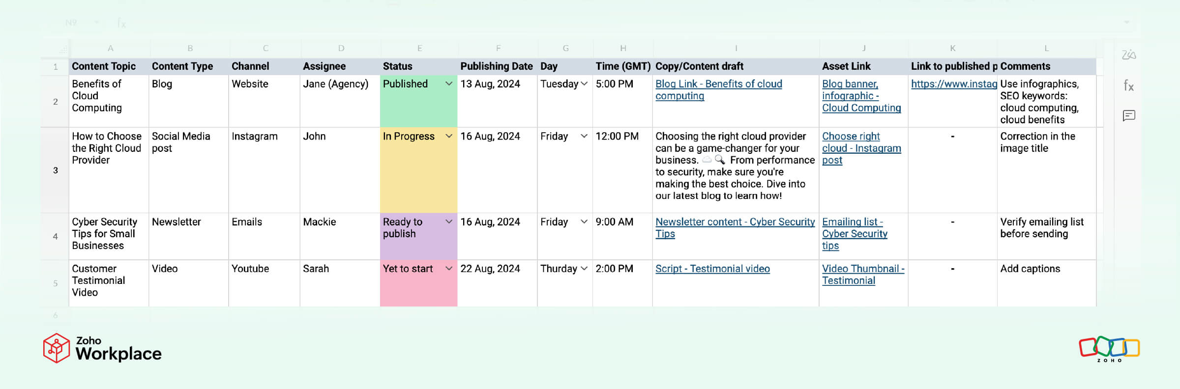 Omnichannel content calendar template