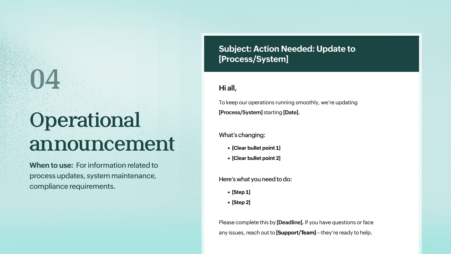 Template for operational announcements in organizations