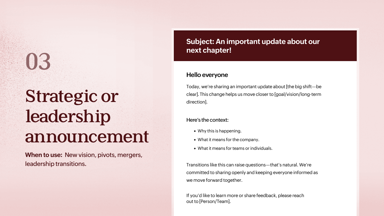 Template for strategic announcements in organizations