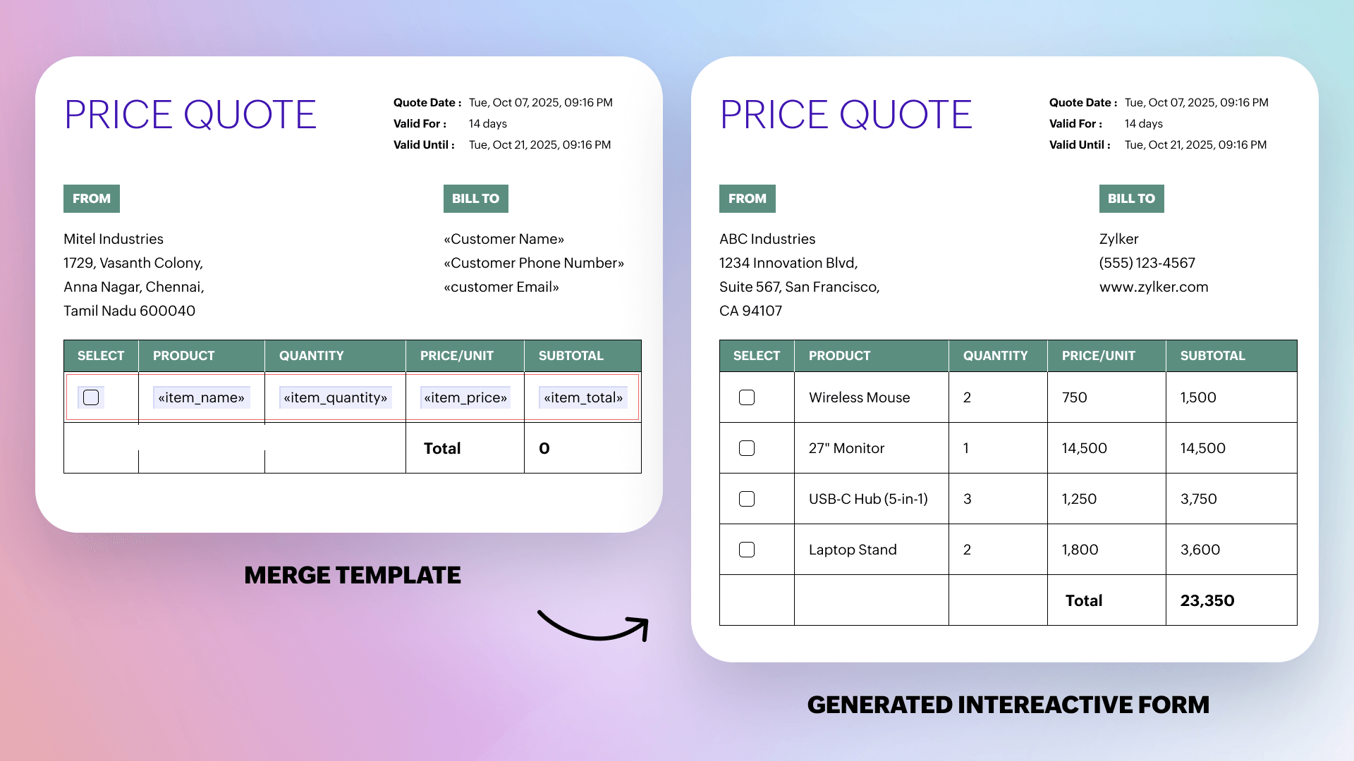 Interactive Price Quote Example