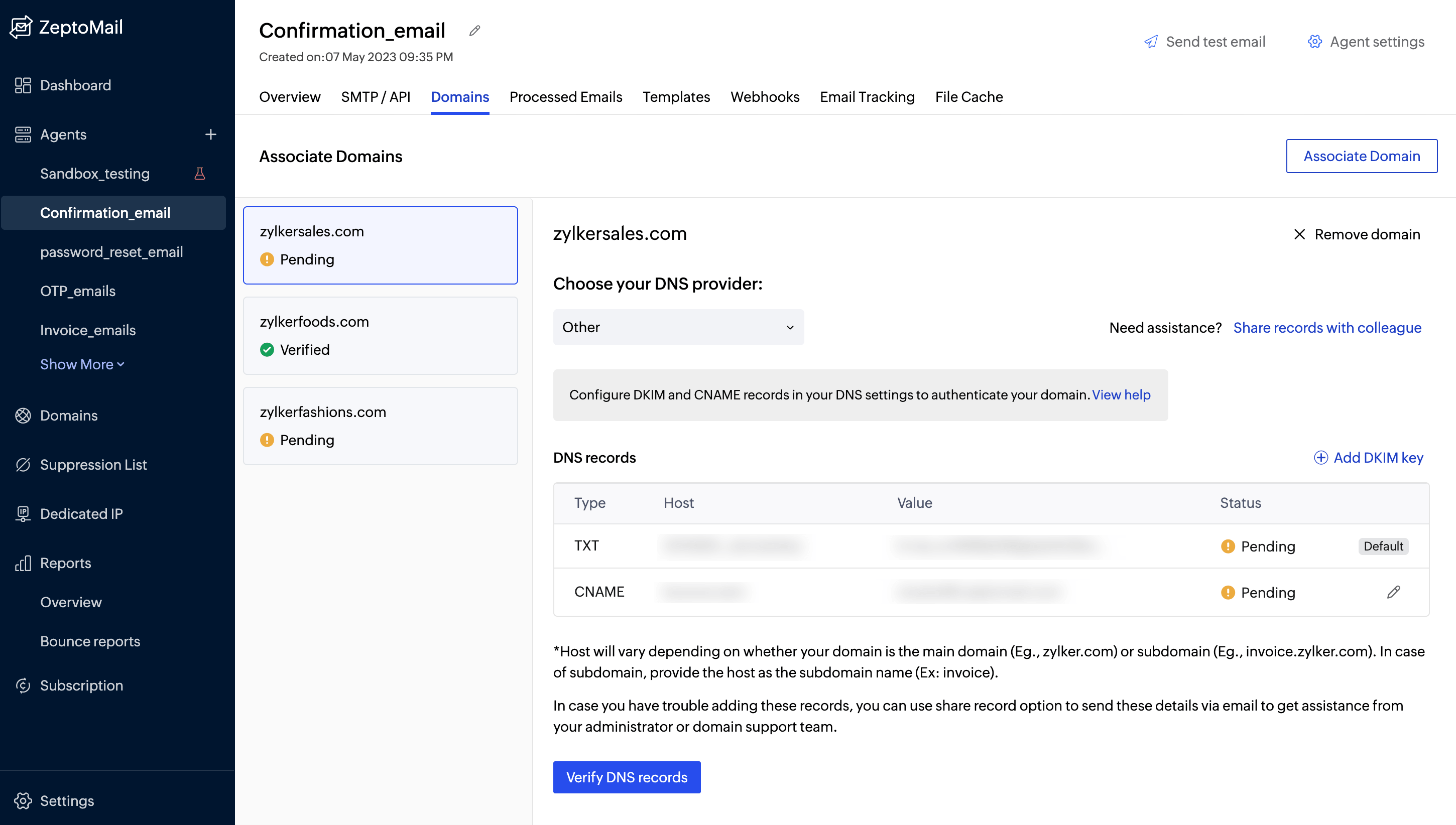 Add and verify domain