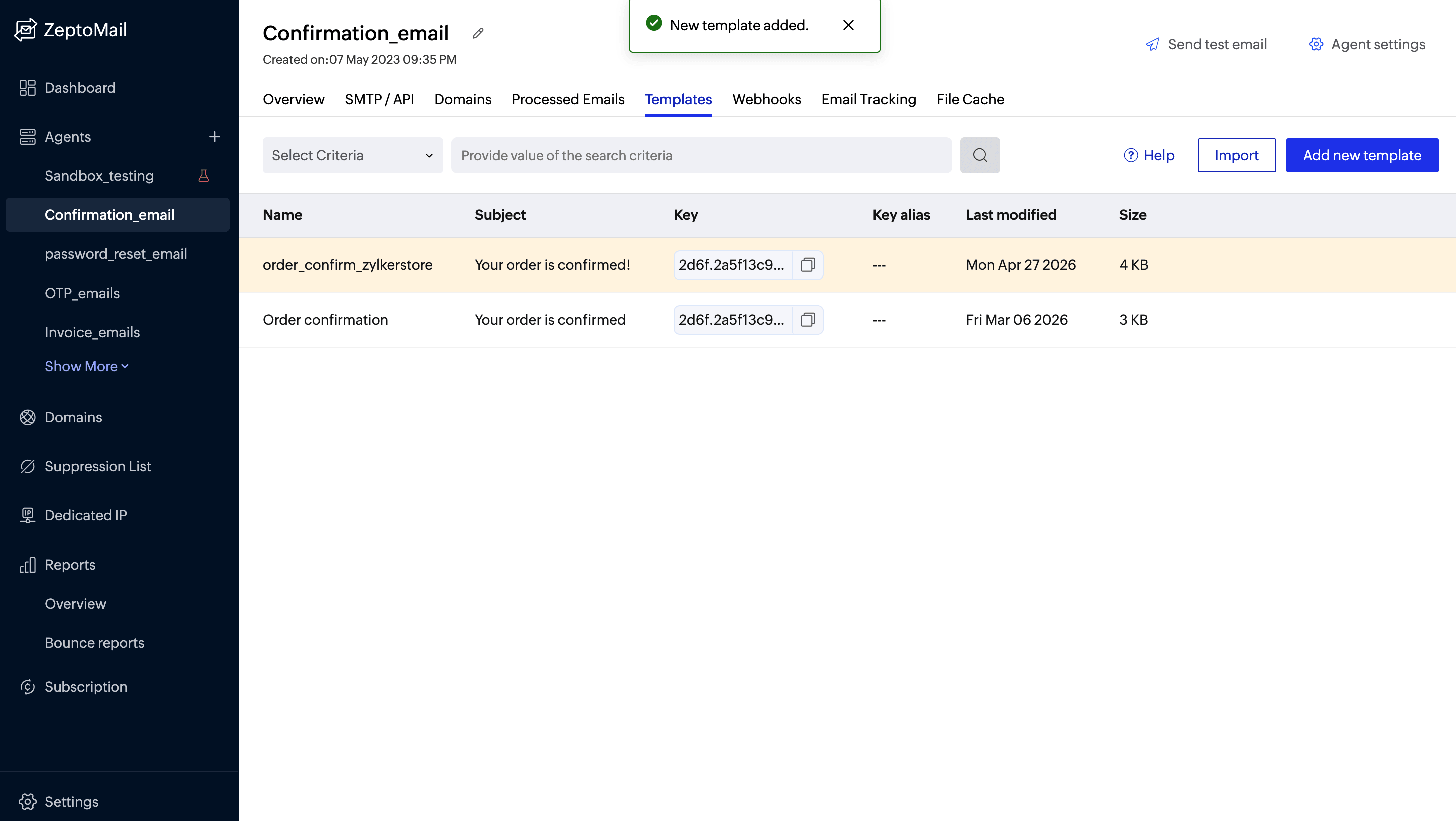 add template in zeptomail