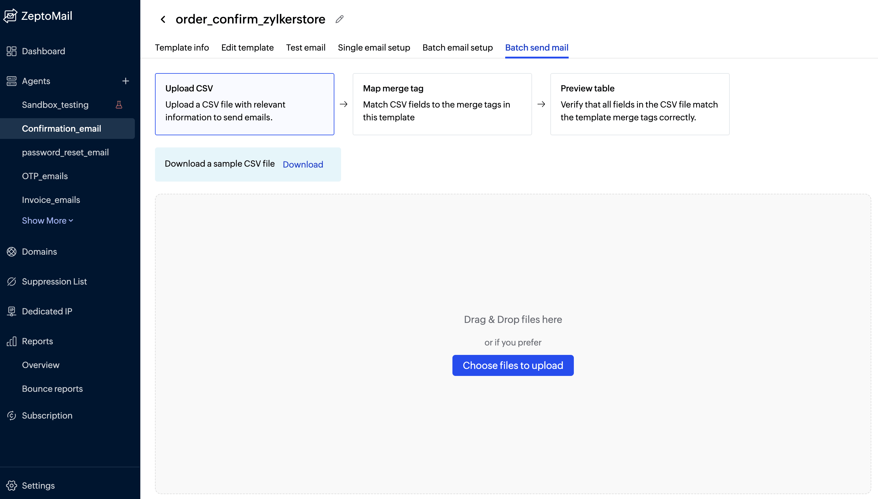 batch email sending in zeptomail