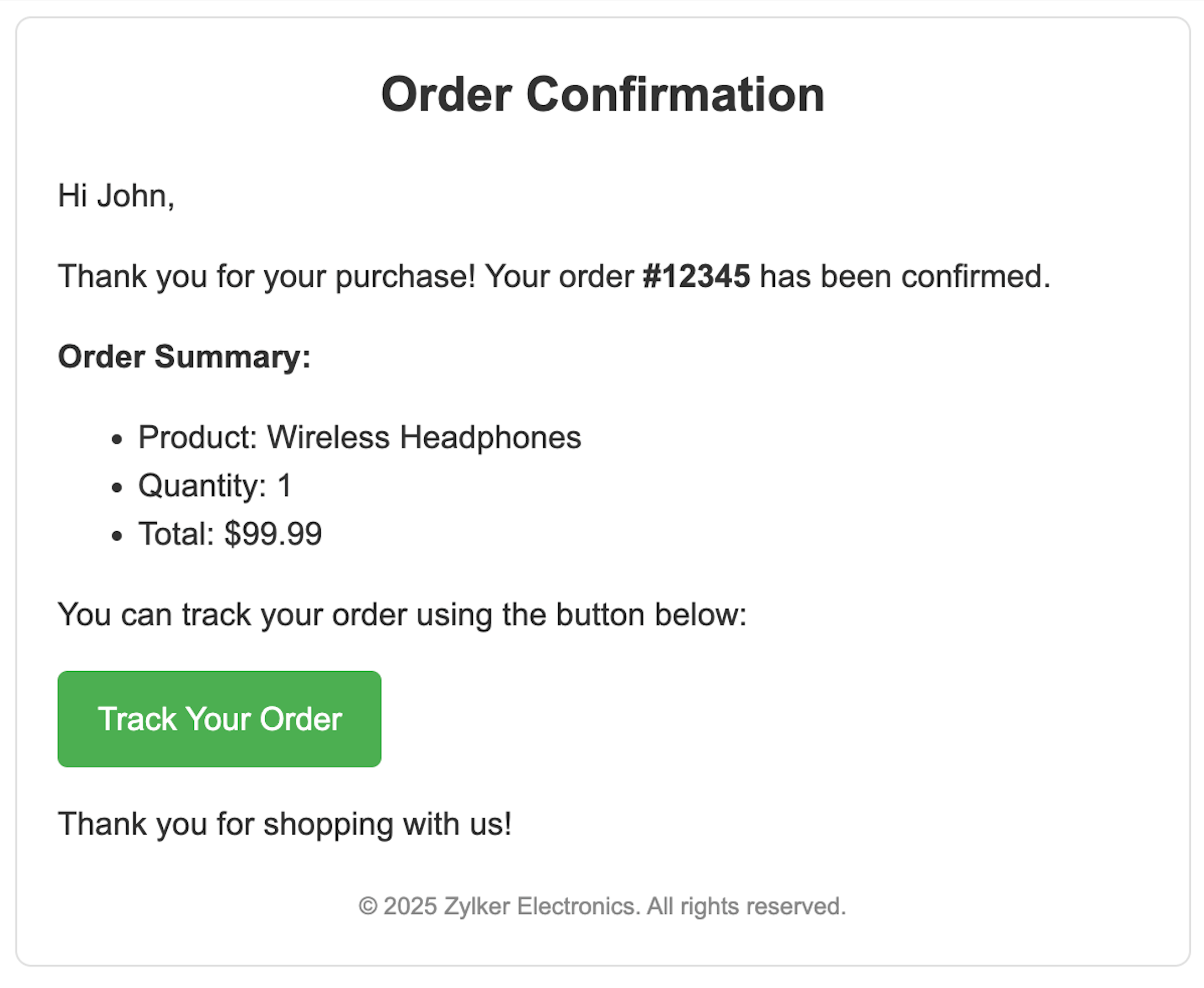 html email template example