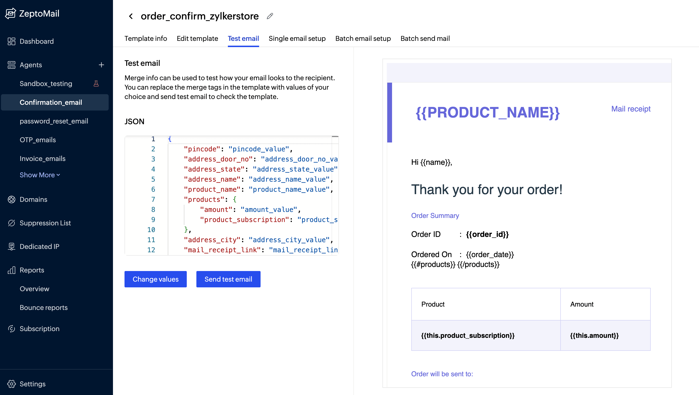 send test email in zeptomail