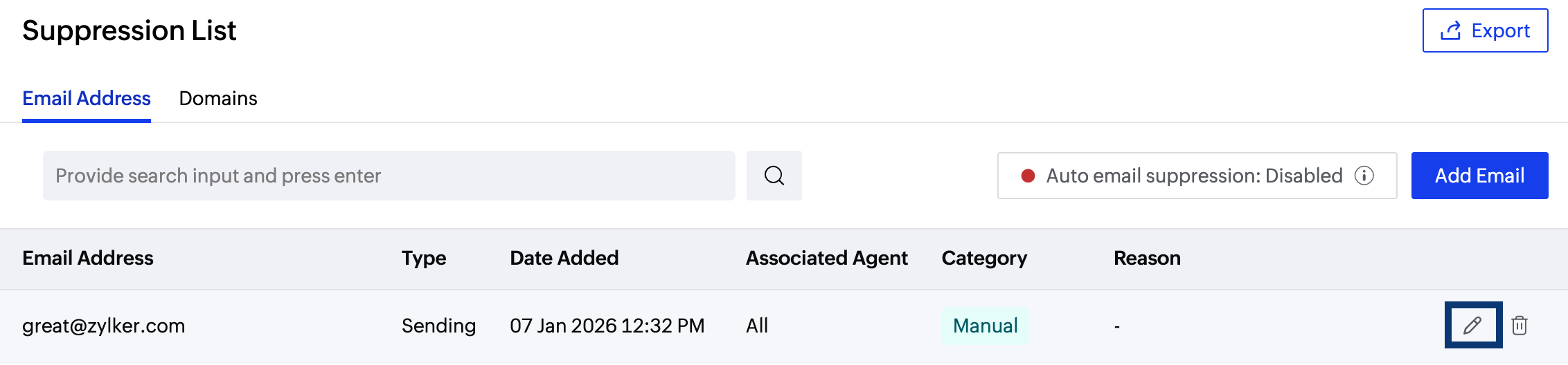 Edit suppression list entries Edit suppression list entries