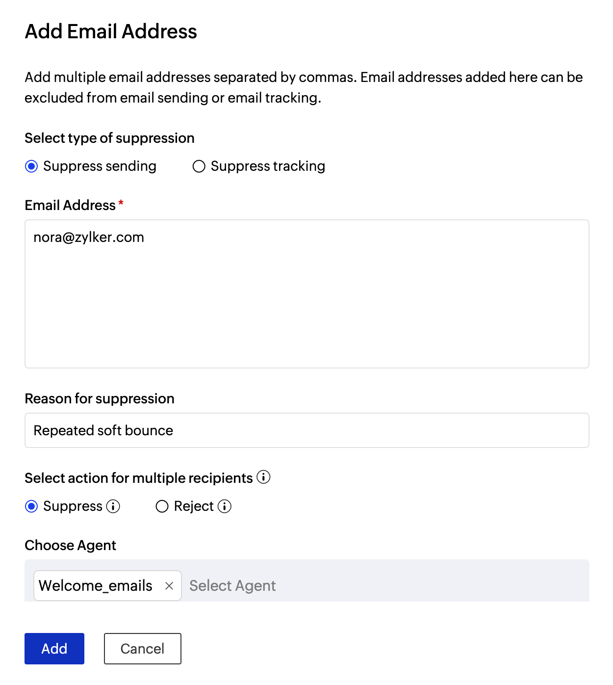 Enter suppression list values Enter suppression list values