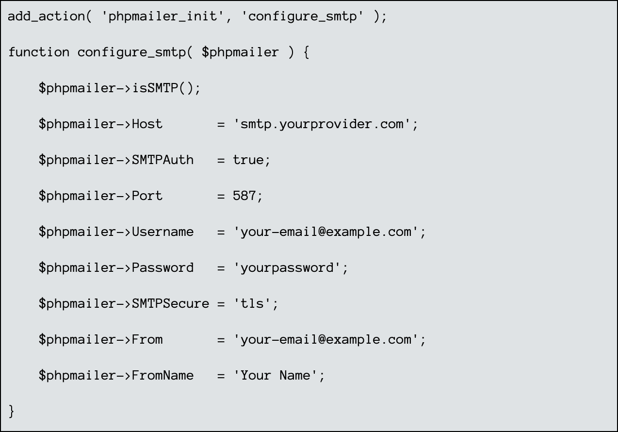 SMTP configuration code